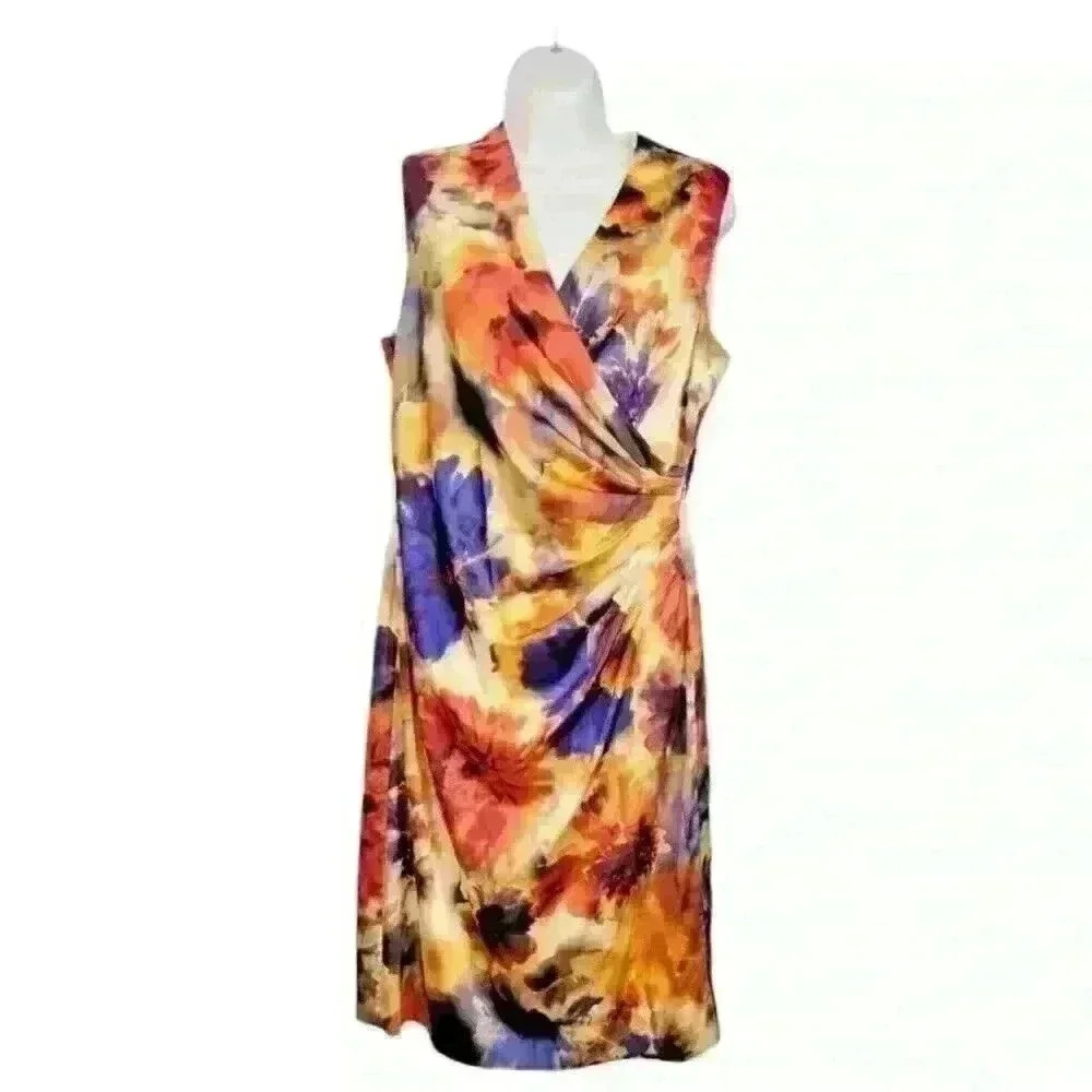MULTI COLOR Womans FLORAL Dress Fitted LINED Back Zip SILK size 8-10 Med - Picture 2 of 5